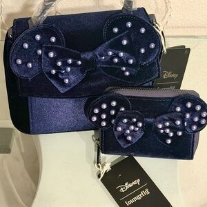 Loungefly Disney Minnie Mouse Velvet Ears Crossbody Bag AND Matching Wallet